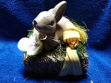 Osterhase auf Heu/Strohballen Nostalgie, Keramik, älter, braun Osterhase Ostern 