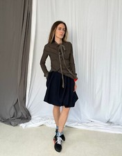 Michiko Koshino 2000s Silk Blouse (M) | Asymmetrische Seidenbluse Dunkelbraun