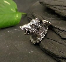 Super Silber Charivari Anhänger Wildschwein Eber Jagd Trophäe Plastisch Kopf Top