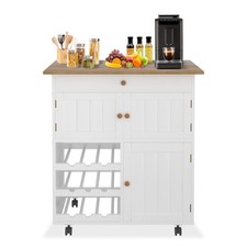 Küchenwagen Holz Kücheninsel Wagen mit Rollen, Handtuchhalter & Gewürzboard