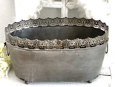 Shabby Übertopf Blumenkübel Jardiniere, LEA, Metall oval Brocante, 29 cm