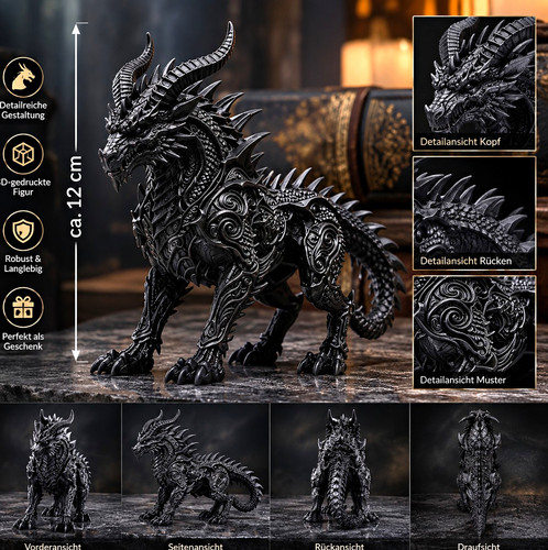 Schwarze drachen fantasyfigur - schwarze, drachen-fantasyfigur