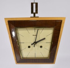 hübsche 50er HERMLE WANDUHR mechanisches Uhrwerk Mid Century Design Holzgehäuse