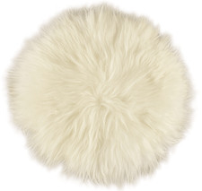 Lammfell Sitzauflage Stuhlauflage Rund 40 cm Weiß Stuhlkissen aus Lammfell