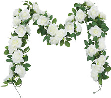3 Stück (6 Meter) Blumengirlande Deko Künstliche Rosengirlande Weiß Blumengirlan