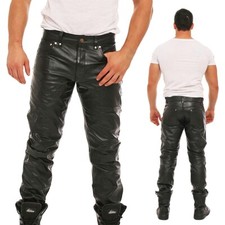 Echt Leder Herren Hose weiches Rindsleder Nappaleder 5 Pocket Style Knopfleiste
