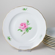 Meissen 8 x Speiseteller Rote Rose 25 cm 1. Wahl Neuwertig