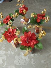 5x Vase Glas Höhe  6,5/5,5cm Blüten Granulat Orange Organza