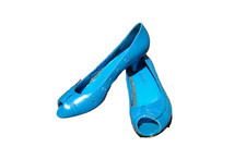 Leder Brasil Peep Toe Pumps Türkis ajour perforiert Pfennigabsatz Tanz 38 Neu