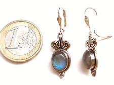 Labradorit Ohrringe 925 Sterling Silber Ges. 38mm x 11mm (Große Steine je 8x9mm)