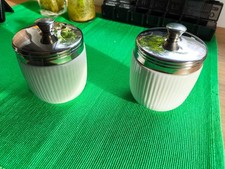 BIA Eierkocher,  geriffelt, Weiss-Silber, wie NEU