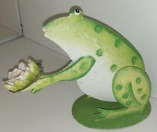 Metall Figur Wackelfigur Frosch mit Blume