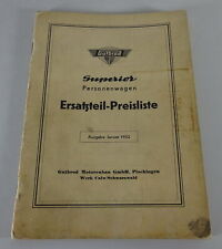 Ersatzteil-Preisliste Gutbrod Superior Personenwagen Stand 01/1952