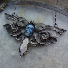 Statement Gothic Collier Wicca Kette Skull Labradorit Mondstein Halskette XXL 