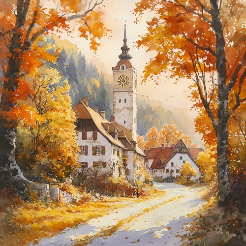 Wandbild dorf kirche - dorf,