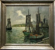 Gemälde Öl Landschaft Küste Maritim Boote Norddeutsch Carl Wilhelm Mosblech