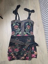 Shein zweiteilig boho Badeanzug Rock m 38 ethno schwarz pink floral