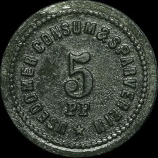 WERTMARKE: 5 Pfennig. USEDOMER CONSUM- UND SPARVEREIN USEDOM / POMMERN.