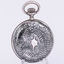 31,2 mm ø - Schweizer Jugendstil Niello/Tula Silber 800 Damen Taschenuhr