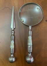 Dekorativer Brieföffner und Lupe mit Perlmutt im Griff, Schreibtisch-Set