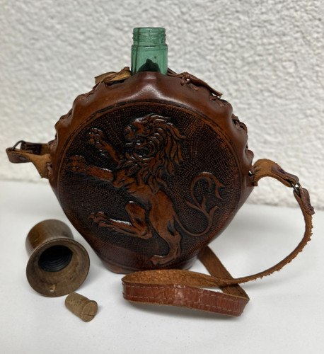 Vintage leder flachmann - vintage,