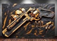LEINWAND BILD ER XXL POPART MAGNUM REVOLVER ABSTRAKT SCHWARZ GOLD WAND POSTER