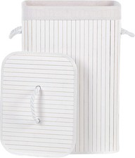 Beliani Wäschekorb Bambusholz weiß handgemacht rechteckig Deckel Sack Komari *