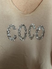 Pullover Coco Damen Pailletten Silber Apricot Gr L XL 42/44