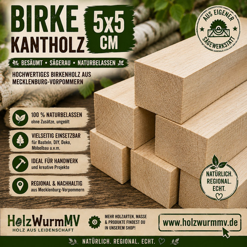 Birke kantholz 5x5 sägerau - 5x5,