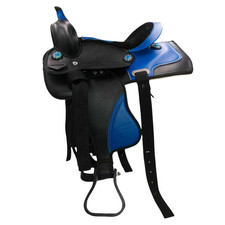 AMKA Pony/Shetty Westernsattel JOSE in blau mit Glitzersteinchen, Steigbügel, Ri