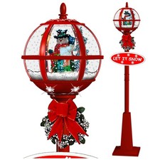 Schneiende LED Stand-Laterne 175 cm, rot, Motiv Schneemann, Kugel