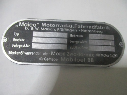 Typenschild maico plate - typenschild, id-plate