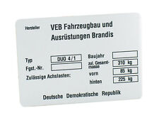 Typenschild passend für Duo 4/1 alte Ausführung (Aluminium)