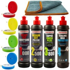 Menzerna Auto Politur Set 1000 2500 3800 Wachs + 4 PP Polierschwämme Ø 125mm NEU