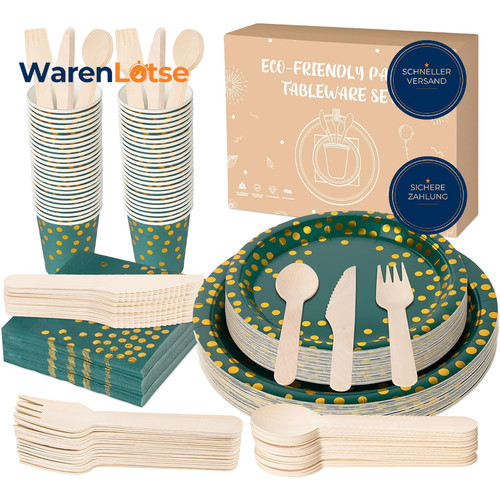 Pappteller grün mit gold - grün,