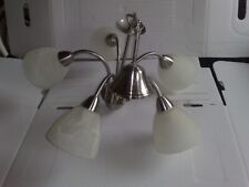 Edi Light Fünfflammiger Edelstahl-Kron-/ Hängeleuchter+ Milchglas-Lampenschirmen