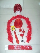 ♦NEU♦9-tlg.♦Faschings-Set♦Rot♦Perrücke♦Hut♦Krawatte♦Fliege♦Federboa♦Handschuhe