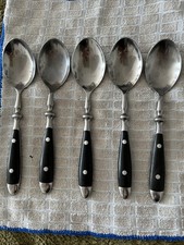 5x Bistrobesteck Edelstahl schwarz Nieten Silber Tafelbesteck Menuelöffel Löffel