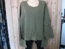 LA Bass Germany Leinen Shirt, Langarmshirt Gr.XL/XXL oversized Lagenlook khaki