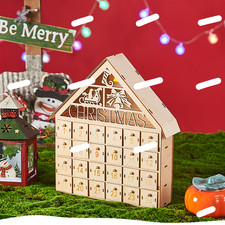 Adventskalender aus Holz zum Befüllen, Weihnachtsdekoration, teilweise mit LED