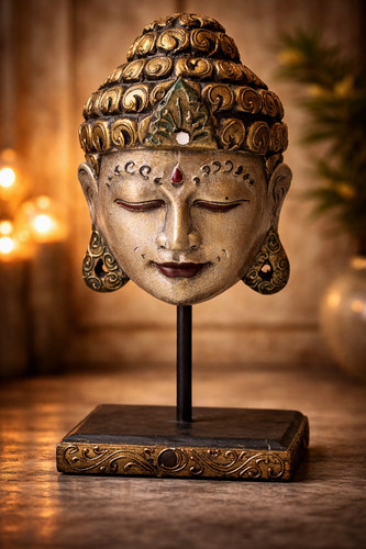 Buddha kopf aus holz - kopf,