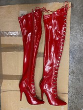 Sehr hohe Stiefel Overknees rot Gr. 41 Kassiopeya 14 cm Schnürung Reissverschluß