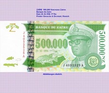 ZAIRE 500000 NEW ZAIRES 1996