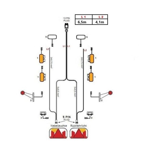 Kabelsatz anhänger 5m - anhänger, 6,5m