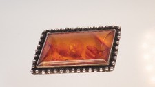 Antike Art - Deco  Bernstein Brosche 800 Silber Handarbeit fein verziert um 1940