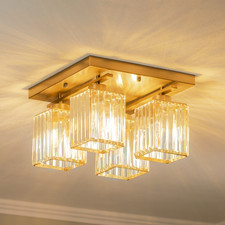 Deckenlampe Leuchte antikgold Eisen Kristallglas Beleuchtung Quadrat Lampe S860