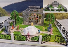 Park mit Orangerie Springbrunnen Statue Baluster Spur N | Bausatz  | 1:160