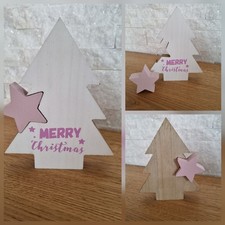 Weihnachten Deko kleiner Holz Tannenbaum mit Stern weiss rosa Top