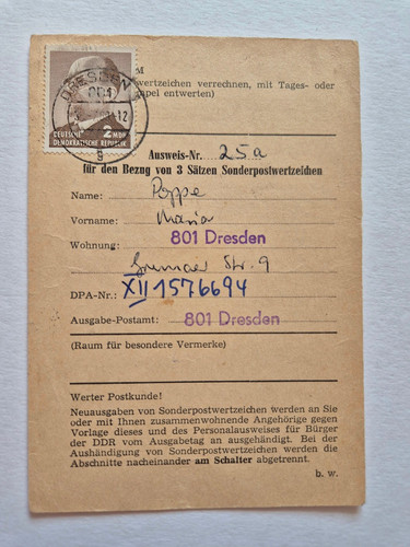 Postausweis für den - bezug, von