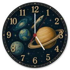 Sterne Weltraum Raketen Wanduhr aus MDF mit Planeten Motiv